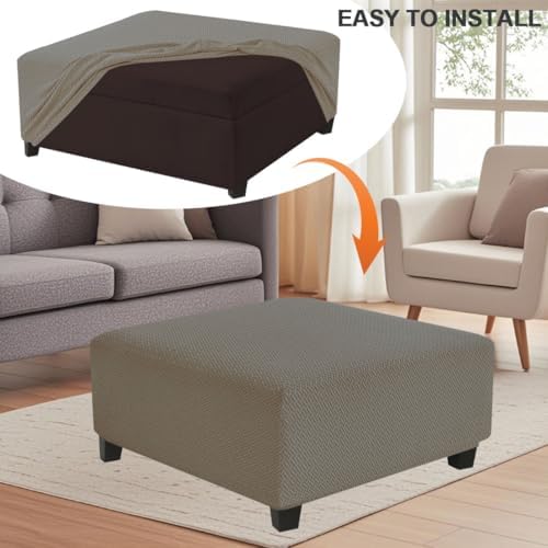 Levoberg Waterproof Square Ottoman Cover XL Taupe 1