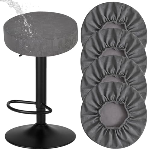 Bifaunvogel Round Bar Stool Covers Waterproof PU Gray Set of 4