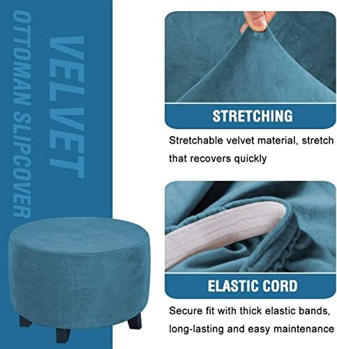 ADPON Velvet Plush Ottoman Cover Peacock Blue Medium