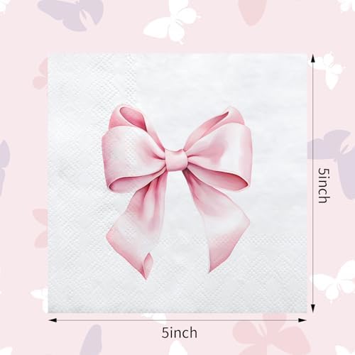 Crtiin 100 Pcs Pink Bow Napkins 2 Ply 5x5 Inches 1