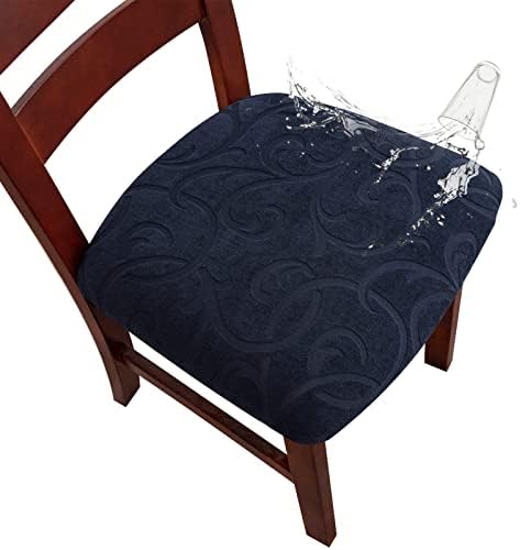 Genina Water Resistant Chair Covers with Elastic Band - Flower Pattern Navy Blue