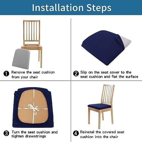 Smiry Dining Chair Covers Set of 6 Navy Blue Stretch Jacquard