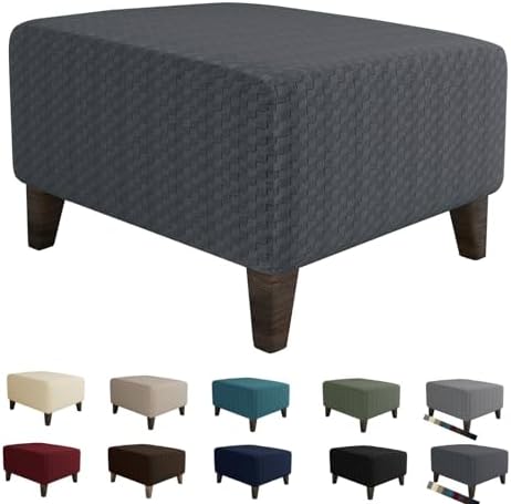 MAXIJIN Thick Jacquard Ottoman Slipcover - Dark Gray Large Rectangle Footstool Cover