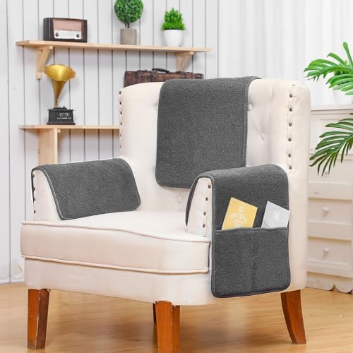 3 Pcs Recliner Covers with Storage Pockets - Dark Gray