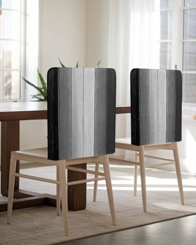 Black Grey Gradient Wood Board Dining Chair Cover 4 Pack