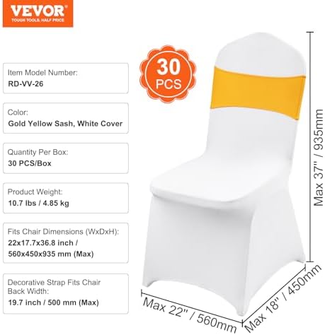 VEVOR Stretch Spandex Chair Covers 30 Set Gold White 1