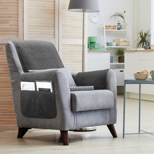 3 Pcs Recliner Covers with Storage Pockets - Dark Gray