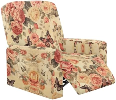 Freewander Roses Butterfly Recliner Chair Covers 4 Piece Set