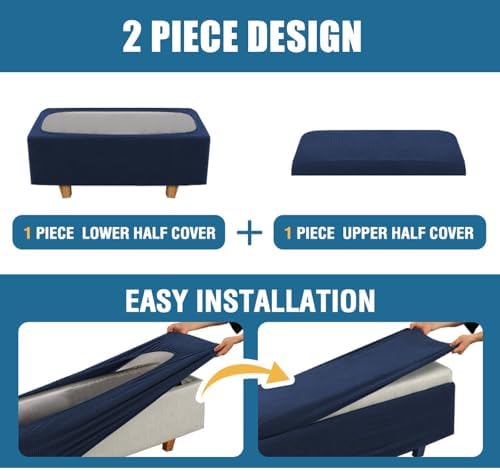 2 Piece Stretch Storage Ottoman Cover with Elastic Bands