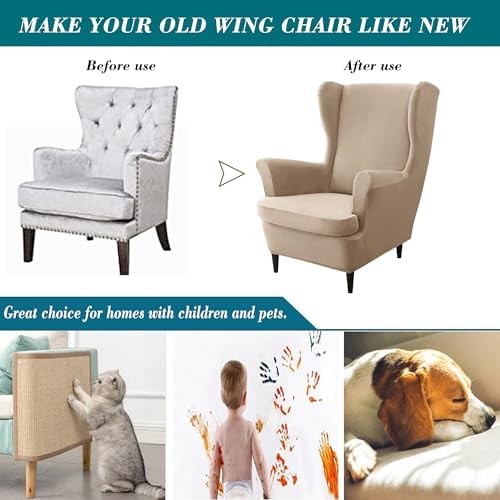 HFCNMY Wingback Chair Covers 2 Piece Stretch Velvet