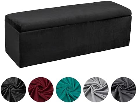 KRFOONN Rectangle Ottoman Slipcover Velvet Stool Cover