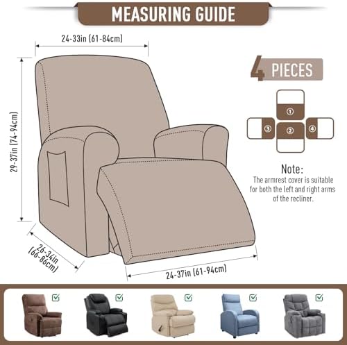 TAOCOCO Recliner Cover Set of 4 Khaki Jacquard