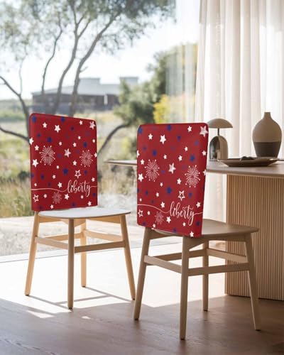 Independence Day Chair Back Covers Set of 4 Red American Flag Fireworks