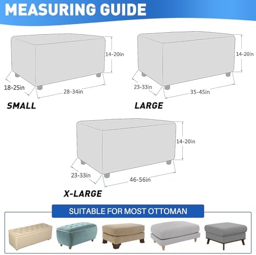 MAXIJIN Thick Jacquard Ottoman Slipcover - Dark Gray Large Rectangle Footstool Cover