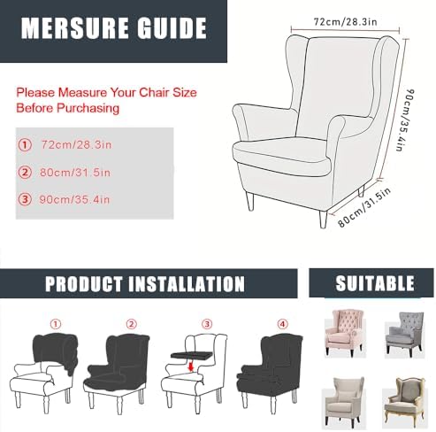 NILUOH 2-Piece Wingback Chair Slipcovers Stretch Spandex