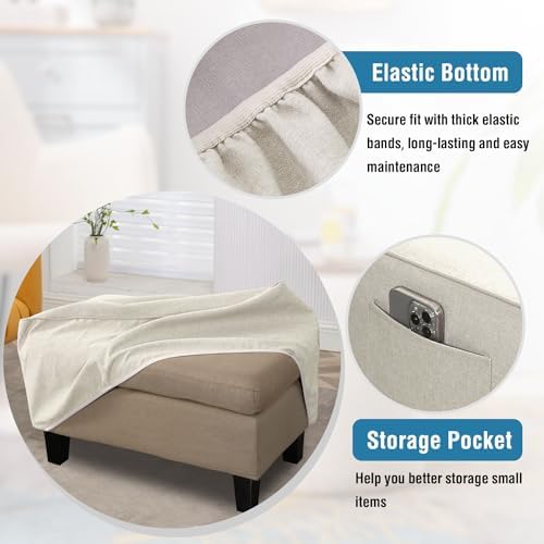 HVERSAILTEX Ottoman Cover Stool Protector Slipcover Heather Ivory