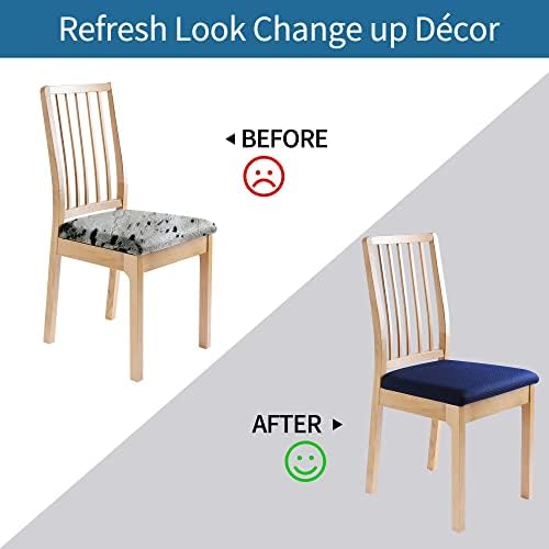 Smiry Dining Chair Covers Set of 6 Navy Blue Stretch Jacquard