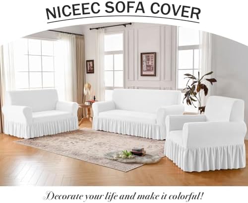 NICEEC Thick Plush Loveseat Cover with Skirt 1