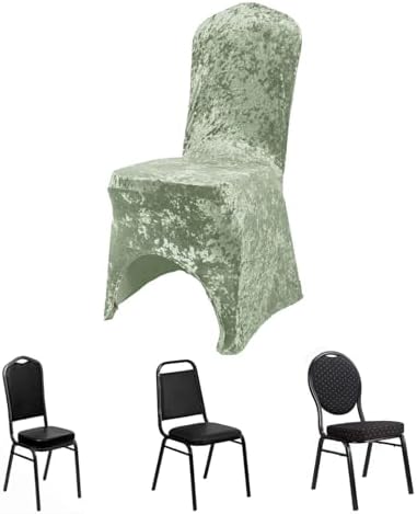 Sage Green Crushed Velvet Spandex Chair Cover with Foot Pockets