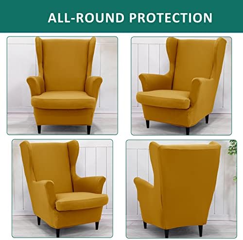 NILUOH 2-Piece Wingback Chair Cover with Elastic Bottom