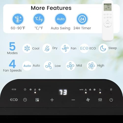 ARLIME 14000 BTU Portable AC Unit with Wi-Fi Fan and Dehumidifier