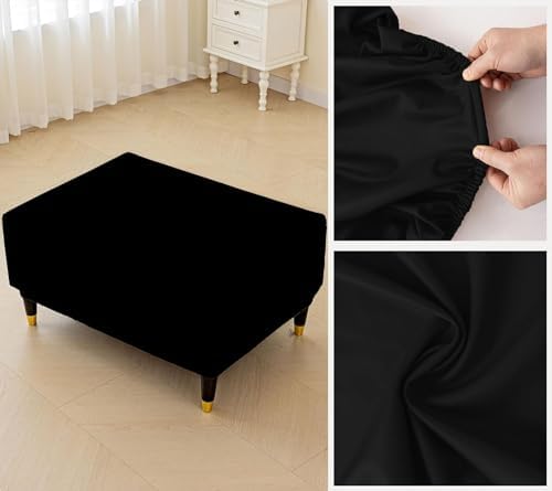 PU Leather Ottoman Slipcover Waterproof and Stretchy Black M