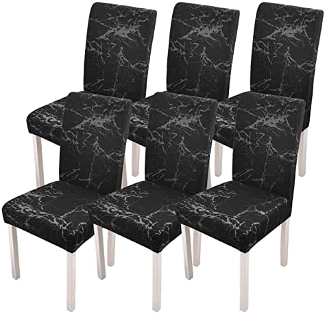Stretch Chair Covers Set of 6 Black Marble