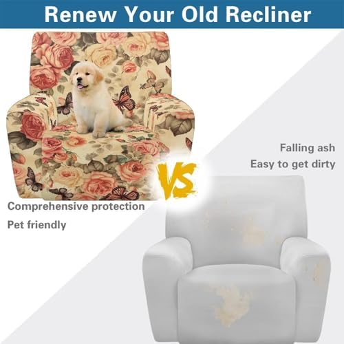 Freewander Roses Butterfly Recliner Chair Covers 4 Piece Set