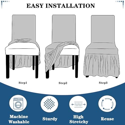 Dining Chair Covers with Skirt Set of 4 Black