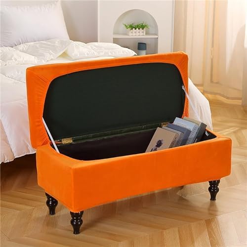 Konsilsa Velvet Stretch Ottoman Slipcover Foldable Storage Bench Cover