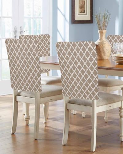 Dining Chair Slipcover Set of 4 Beige Moroccan Plaid Geometric Art Check