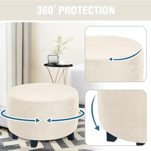 Luxurious Round Velvet Ottoman Slipcover - X-Large Ivory
