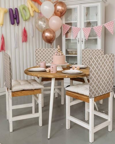 Dining Chair Slipcover Set of 4 Beige Moroccan Plaid Geometric Art Check