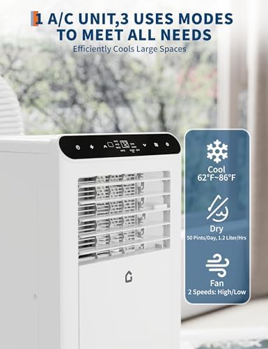 GarveeHome 8000 BTU Portable AC Unit with Dehumidifier and Fan White Black