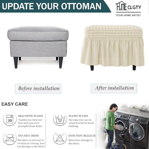 CLGTY Rectangle Ottoman Slipcover Beige Small