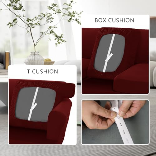 Molasofa T-Cushion Sofa Slipcover Set - Stretch Spandex 1 Piece Burgundy