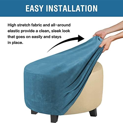 ADPON Velvet Plush Ottoman Cover Peacock Blue Medium