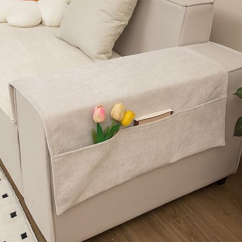 JIAHG Chenille Sofa Armchair Cover with Side Pockets