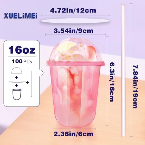 16oz Disposable Stemless Glasses With Dome Lids and Straws