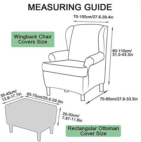 YESMOO Wingback Chair Cover Set with Ottoman and Storage Stool