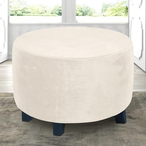 Luxurious Round Velvet Ottoman Slipcover - X-Large Ivory