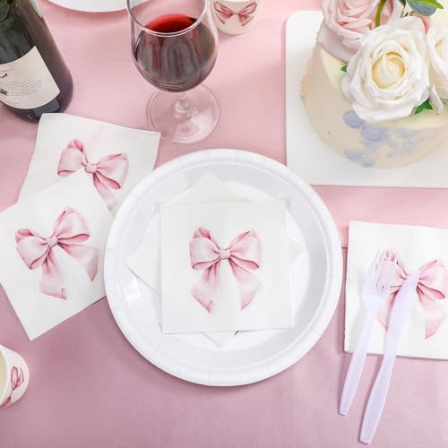 Crtiin 100 Pcs Pink Bow Napkins 2 Ply 5x5 Inches 1