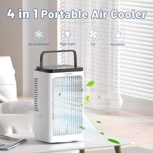 HUSUIME Portable Air Cooler with 4 Speeds and Touch Screen - White