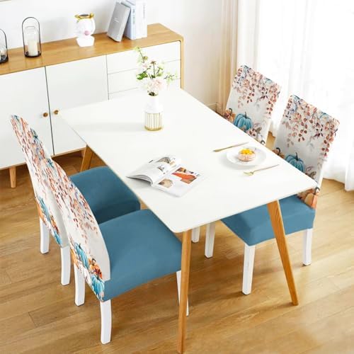 Faptoena Fall Chair Covers Set of 4 Blue Pumpkin Decor