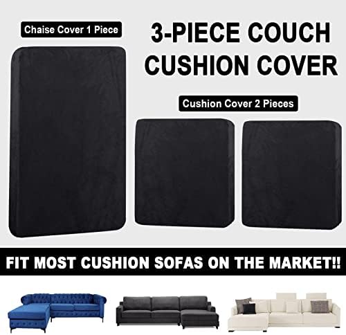 Velvet Sectional Couch Cover with Pillowcases Black
