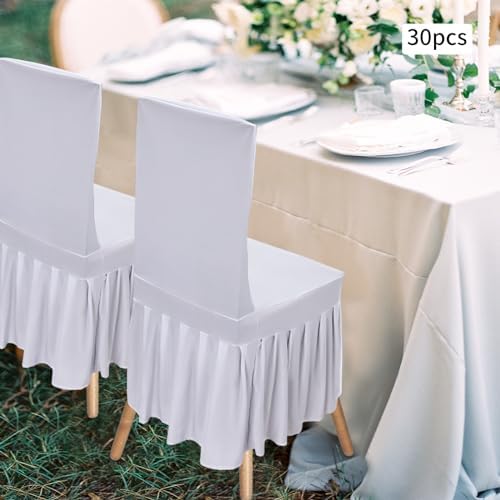 30Pcs Chair Slipcovers with Skirt White