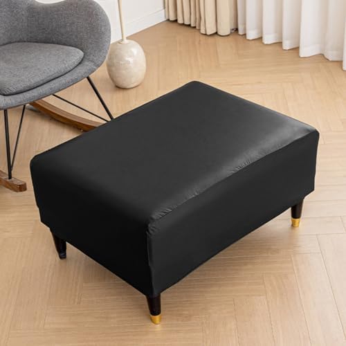 PU Leather Ottoman Slipcover Waterproof and Stretchy Black M