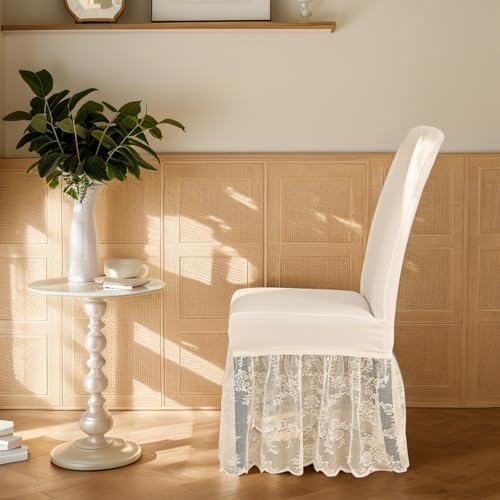 Set of 4 White Chair Covers with Lace Skirt