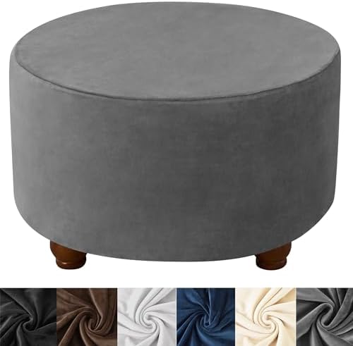 Velvet Round Ottoman Slipcover - Dark Gray X-Large