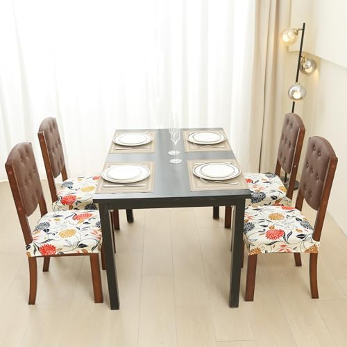 Set of 4 Dining Chair Seat Covers with Rear Coverage